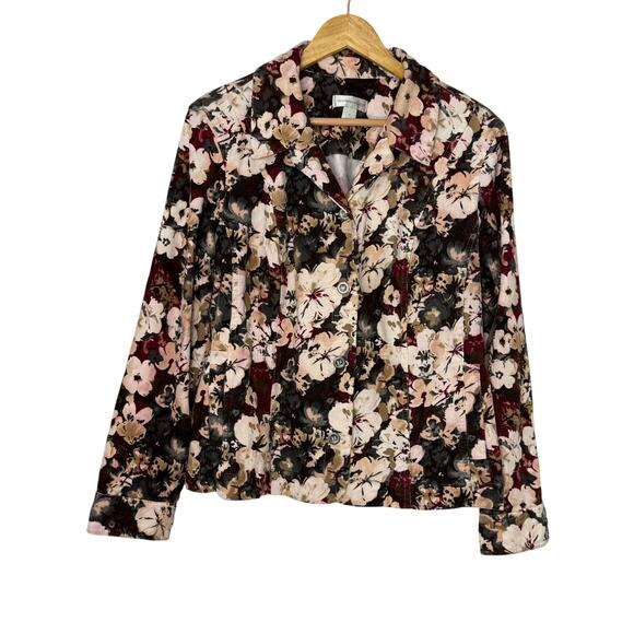 Christopher & Banks Floral Corduroy Button Jacket XL Soft Stretch Dark Florals - Picture 1 of 8